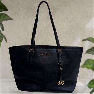 Michael Kors Large Tote Black Gold Purse MK Shoulder Bag Handbag Case